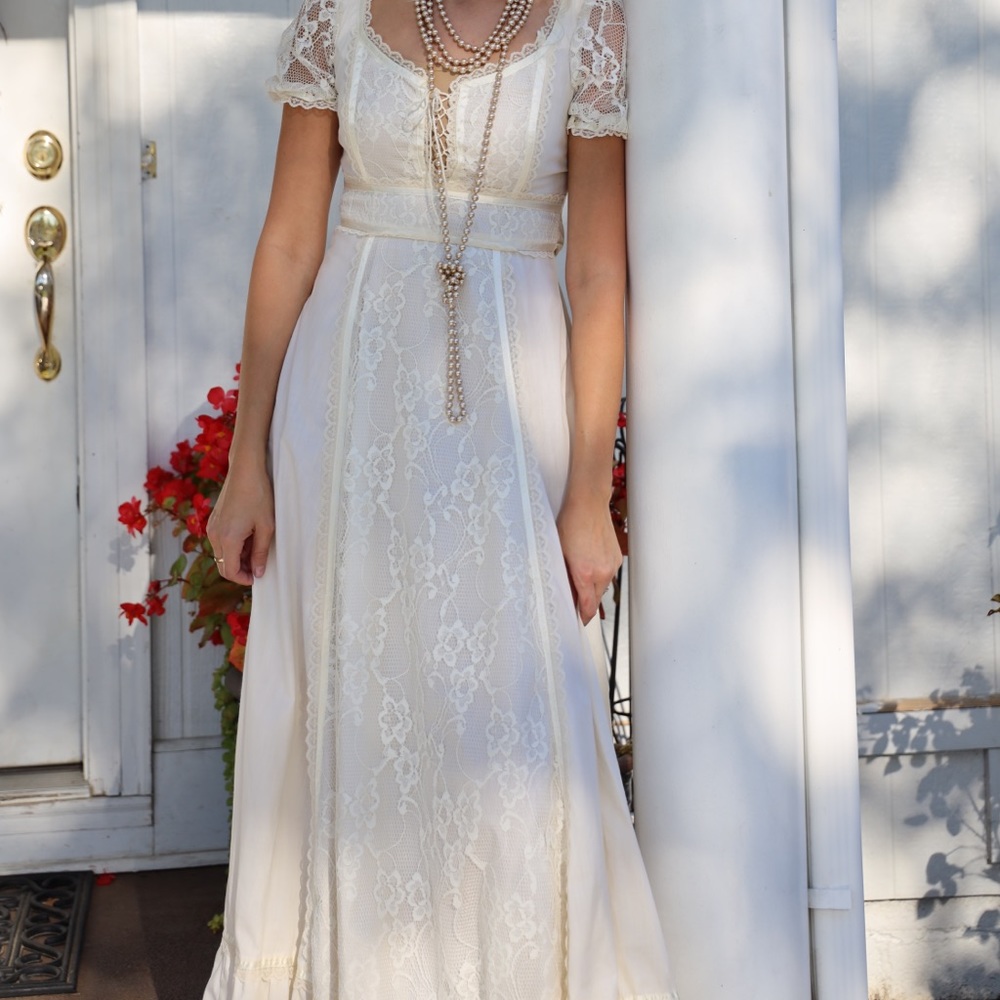 Vintage 70s Gunne Sax Style Lace Dress Maxi